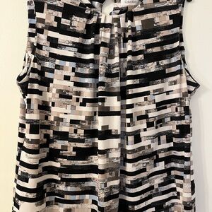 Calvin Klein Sleeveless Geometric Print Camisole - Black, Beige & White
